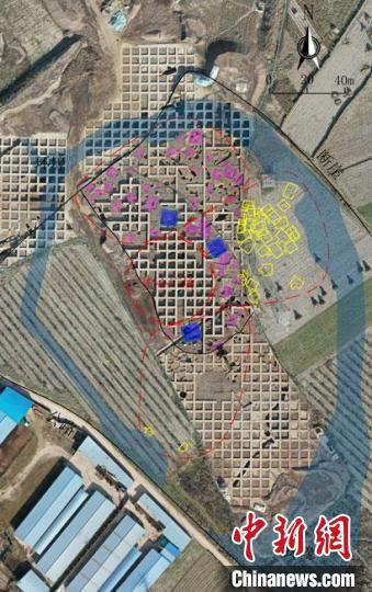 圖為位于甘肅省天水市張家川回族自治縣境內(nèi)的圪垯川遺址史家類(lèi)型時(shí)期大型環(huán)壕聚落布局。(資料圖) 甘肅省文物局供圖