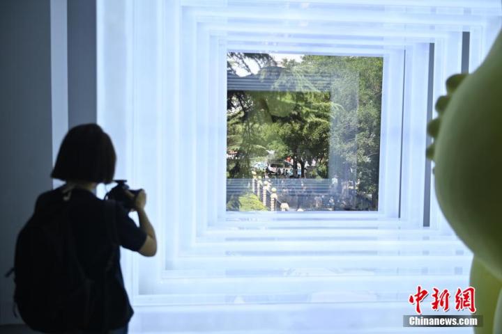 圖為游客參觀藝術(shù)展。中新社記者 李亞龍 攝
