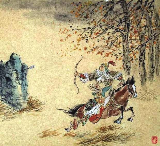 “林暗草驚風(fēng)，將軍夜引弓?！碑?huà)作